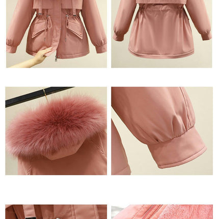 Women's Winter Coat Warm Fleece Line Short Parka Jacket with Faux Fur Hood