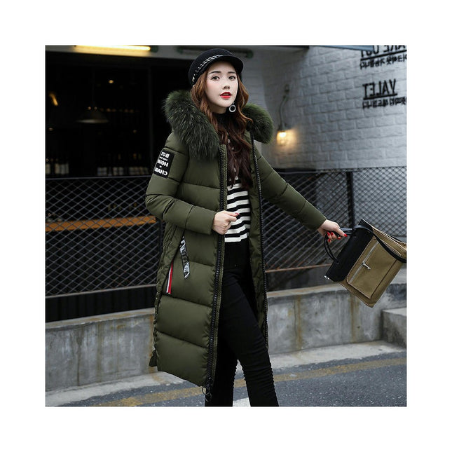 Women's Winter Long Coat Puffer Warm Jacket with Faux Fur Hood