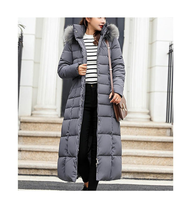 Women's Long Down Coat with Faux Fur Hood Maxi Puffer Jacket