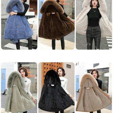 Women's Winter Coat Warm Parka Fleece Line Jacket with Faux Fur Hood