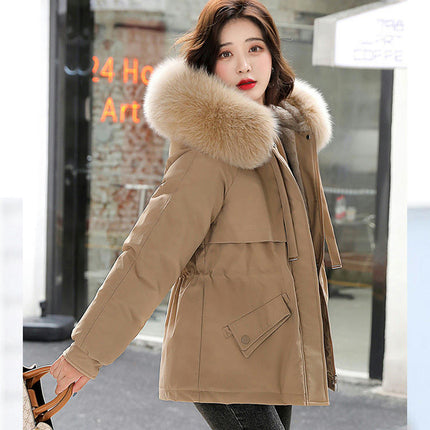 Women's Winter Coat Warm Parka Fleece Line Jacket with Faux Fur Hood