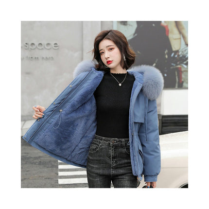Women's Winter Coat Warm Parka Fleece Line Jacket with Faux Fur Hood