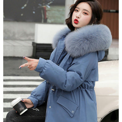 Women's Winter Coat Warm Parka Fleece Line Jacket with Faux Fur Hood