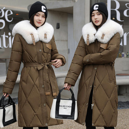 Womens Long Winter Thicken Down Coat Puffer with Faux Fur Trim