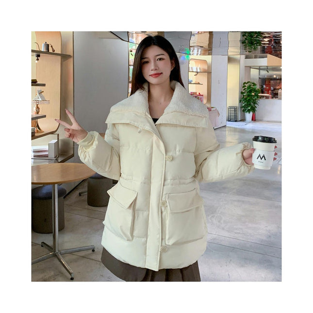 Women's Winter Long Sleeve Zip Puffer Jacket Baggy Short Down Coats with Pockets