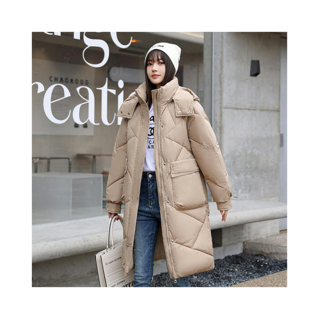 Womens Long Puffer Coat Long Sleeve Padded Winter Down Coats Hooded Jacket
