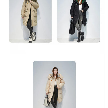 Women's Winter Down Jacket Long Padded Puffer Coat Warm Hooded Outerwear