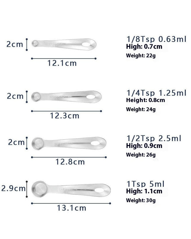 Measuring Spoons Stainless Steel Round Spoon Design Set Heavy Duty Ergonomic Handle with Ring Connector