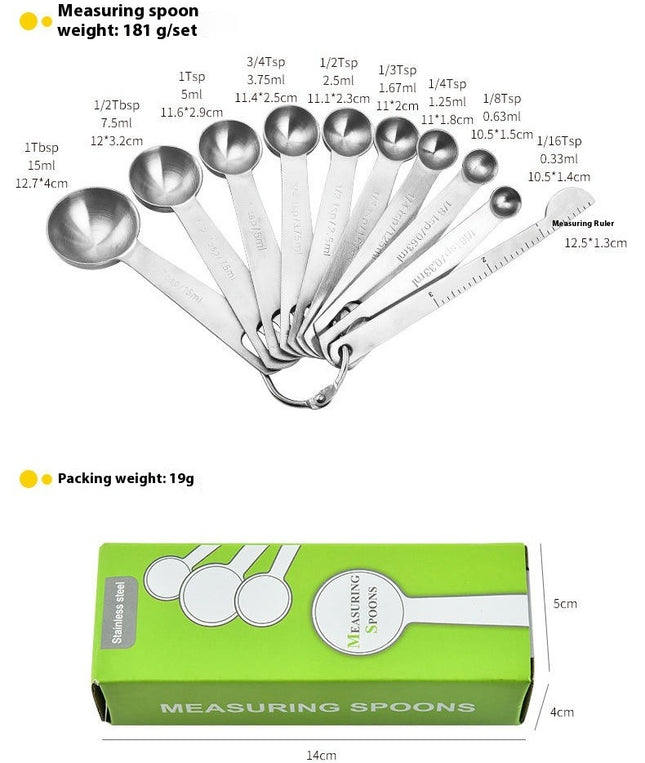 Stainless Steel Measuring Spoons Set Including leveler for Baking and Cooking Fits in Spice Jars Metal Set