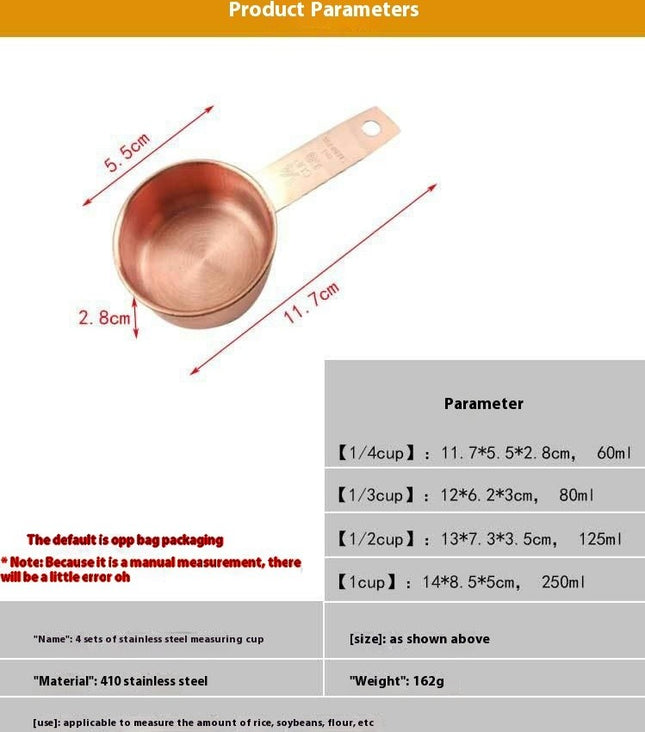 Stainless Steel Measuring Cup Set Nested and Stackable with Sturdy Extra-Long Handles with Lasered Markings