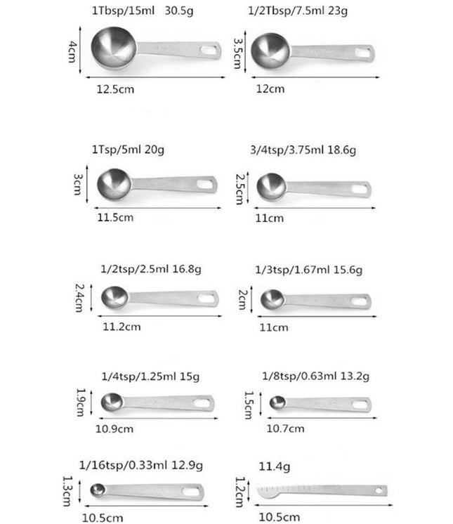 Stainless Steel Metal Measuring Spoons Set Including Leveler for Dry or Liquid Small Tablespoon Teaspoons
