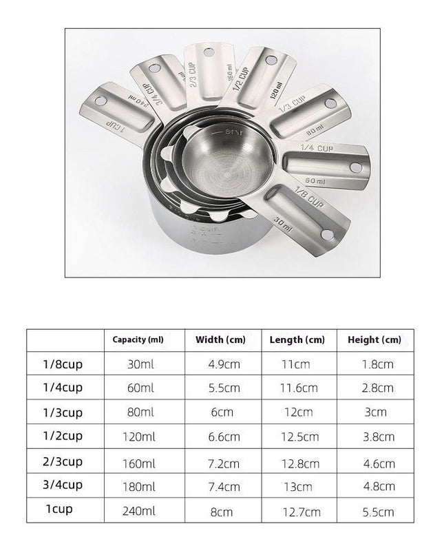 Stainless Steel Measuring Cups And Measuring Spoons Piece Set for Dry or Liquid Kitchen Cooking Tool Set