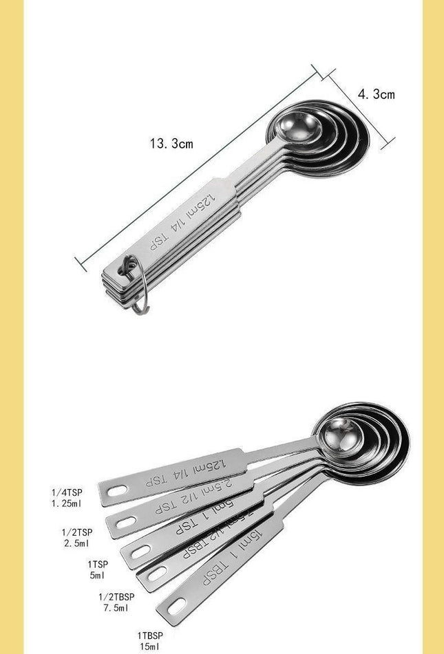 Metal Measuring Spoons Set - Baking Essentials Premium Stainless Steel Kitchen Gadgets with Measurements