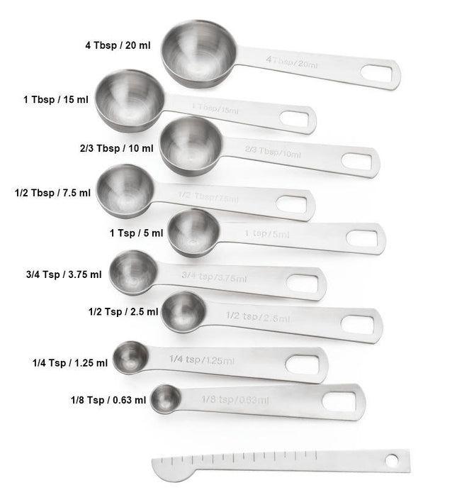 Stainless Steel Measuring Spoons Set of - with Leveler Round Metal Teaspoon & Tablespoon Measuring Set
