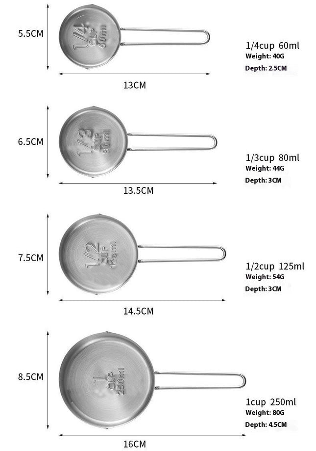 Stainless Steel Measuring Cups Set Metal Culinary Couture For Dry Liquid Kitchen Gadgets Tablespoons