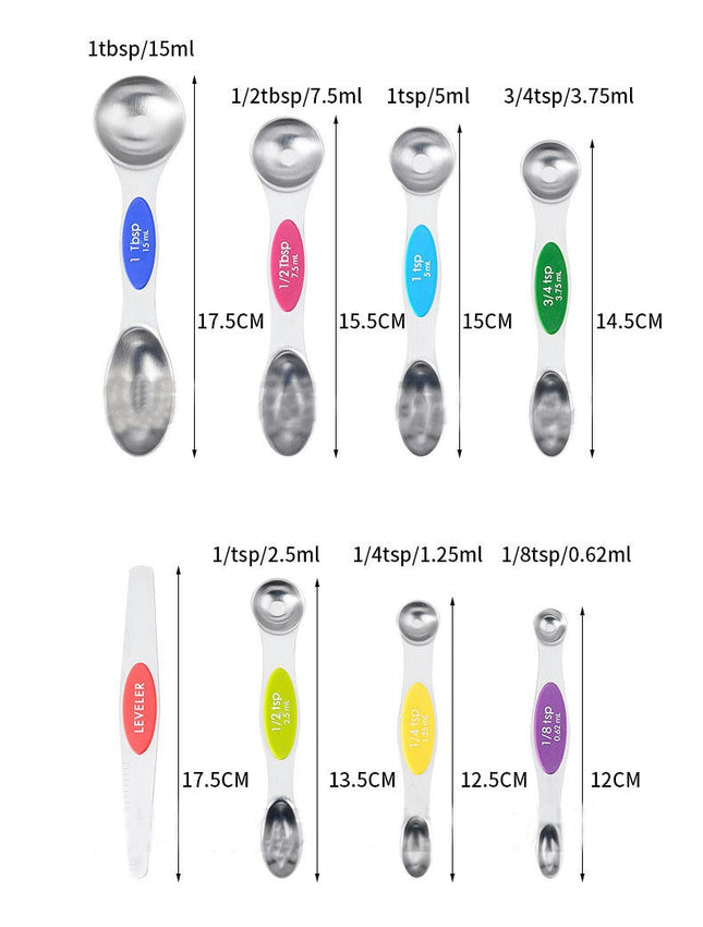 Magnetic Measuring Spoons Set Stainless Steel Stackable Dual Sided Nesting Teaspoons and Tablespoons