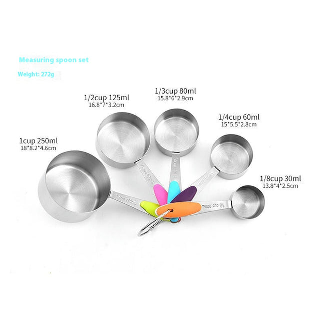 Nesting Stainless Steel Measuring Cups Sets with Soft Touch Silicone Handles Accurate Tablespoon Set