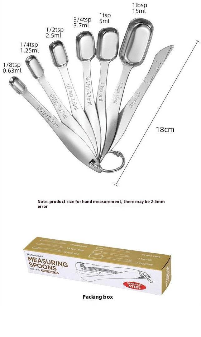 Stainless Steel Measuring Spoons Set of with Leveler Rectangular Metal Teaspoon & Tablespoon Cooking