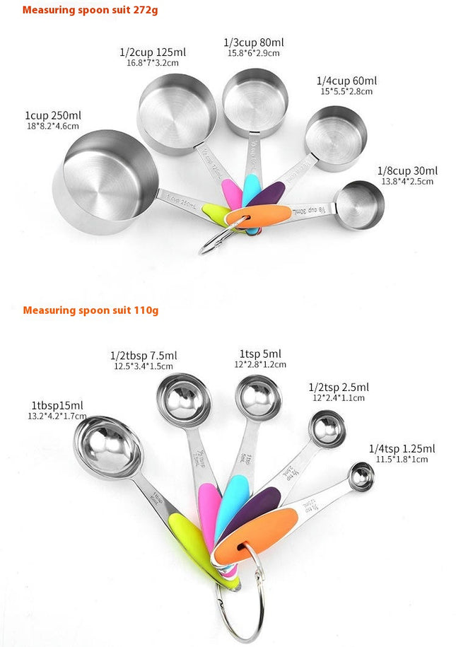 Stainless Steel Measure Cup Spoons Set Nesting Metal Measuring Cups Set with Soft Touch Silicone Handles