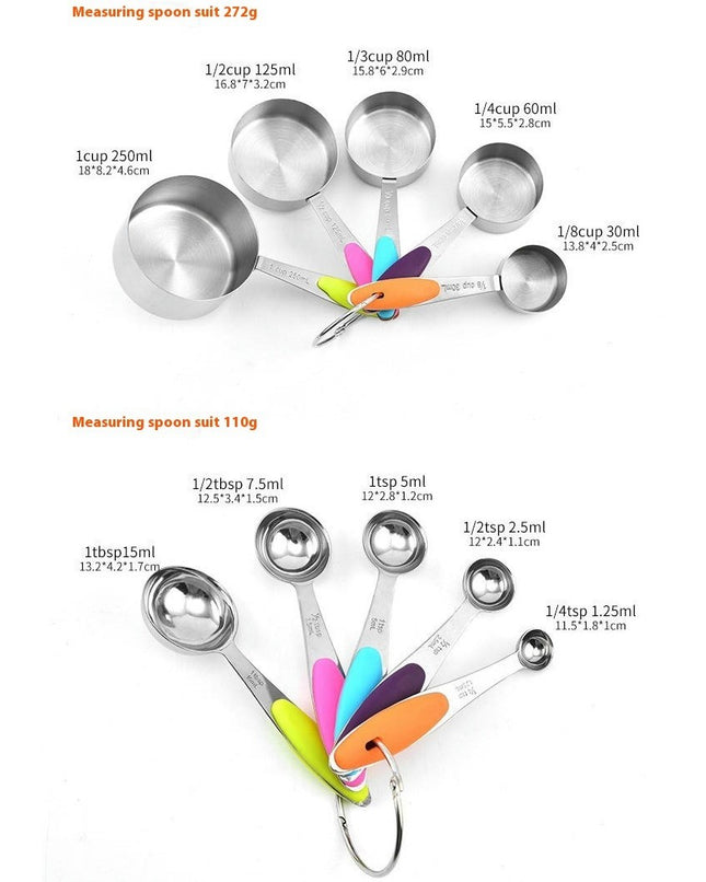 Kitchen Tools for Cooking Measuring Cups and Spoons Set Stainless Steel for Dry or Liquid Ingredients