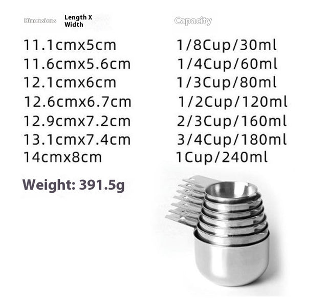 Measuring Cups Stainless Steel Stackable Set for Dry or Liquid Ingredients Measurement Kitchen Utensils
