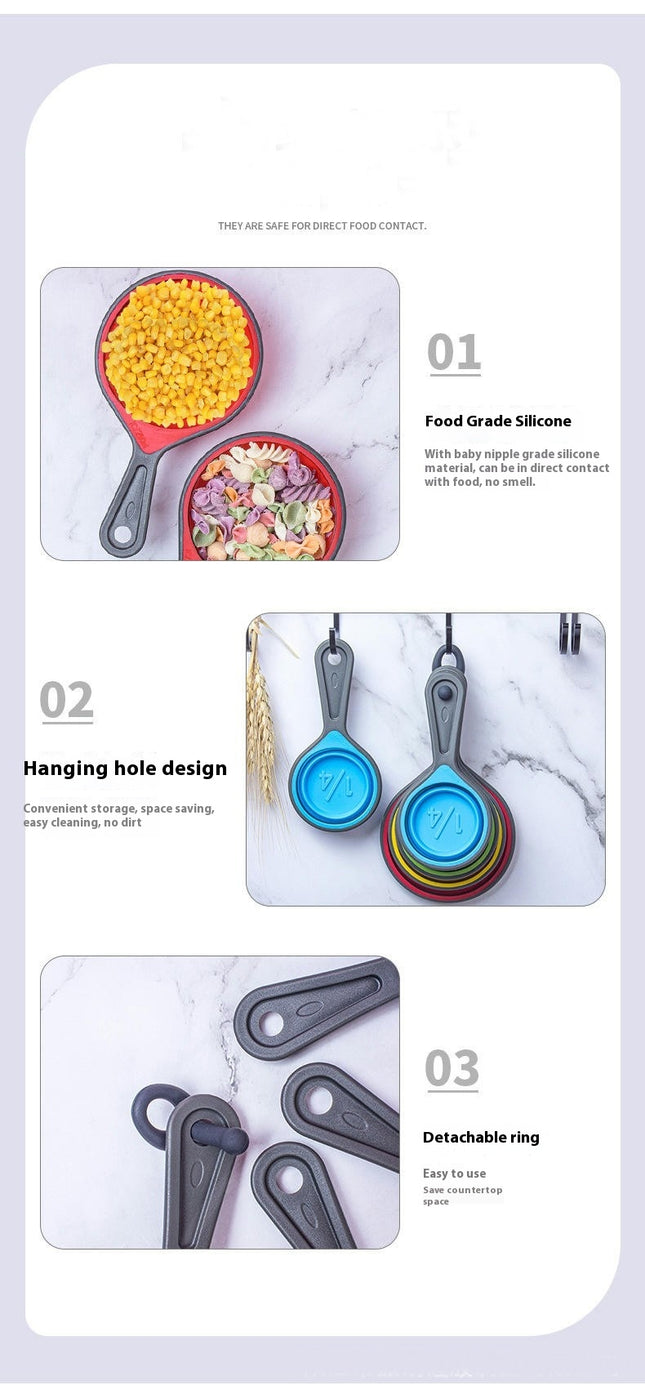 Collapsible Silicone Measuring Cups and Spoons 4Pieces For Measuring Baking & Travel Measuring Cup Space Save