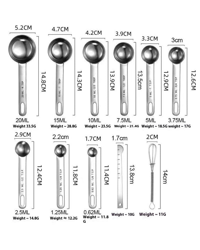 11Pcs Measuring Spoons Set Stainless Steel Round Heavy Duty Mirror Polished Measuring Spoon for Baking Food Cooking