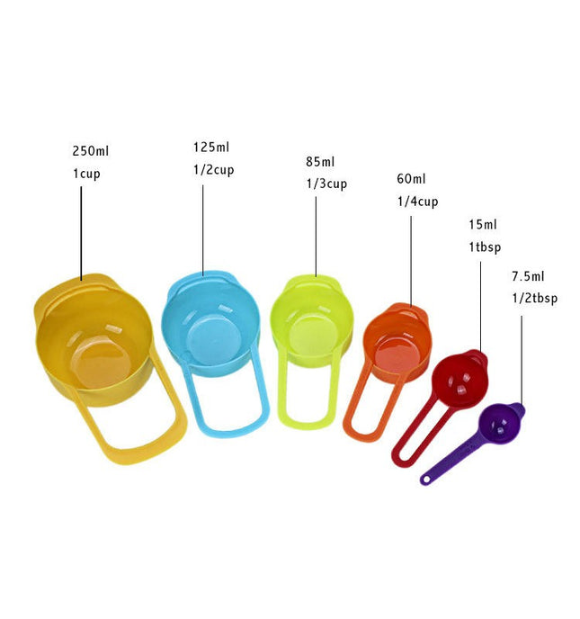6 Pcs Measuring Cups and Spoons Set Plastic Stackable Kitchen Measuring Tool with Long Handles Kitchen Tools