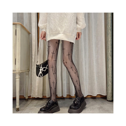 5 pairs Women's Small Mesh Jacquard Fishnet Stockings Thigh High Wide Fishnet Tights