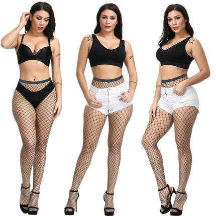 3 Pairs Womens High Waist Patterned Fishnet Tights Suspenders Pantyhose Thigh High Stockings
