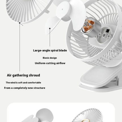 USB Clip Fan - Dormitory 3-speed Hanging Stand Fan Bedroom Circulation Shaking Head Fan