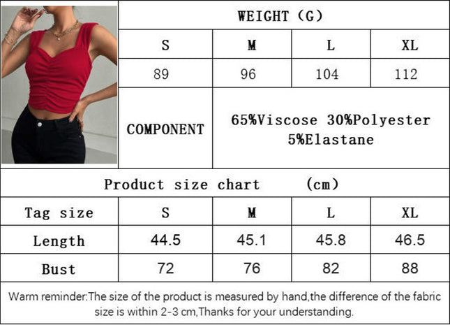 Women's Sleeveless Slim Crop Tank Top Pleated Sweetheart Neck Tops