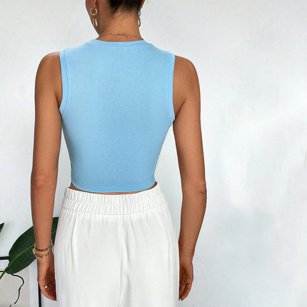 Women's Summer Tank Tops Sleeveless Cropped Twist Front Ribbed Knit Shirts