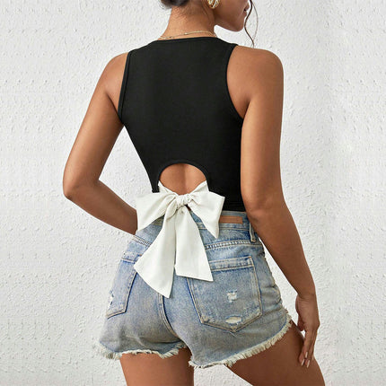 Women's Sleeveless V Neck Tank Top Tie Cut Out Slim Fit Crop Top