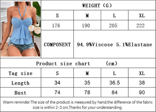 Women's Sleeveless Ruffle Hem Tank Backless Halter Tie Crop Top