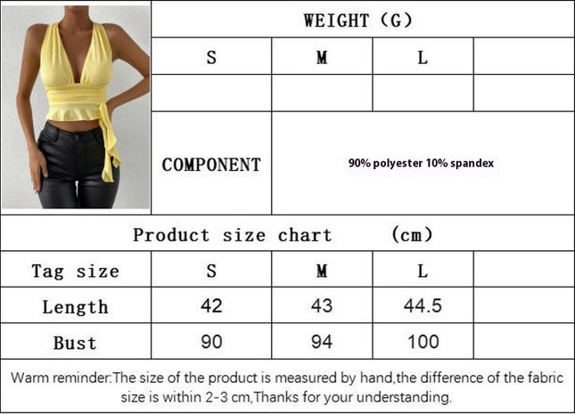 Women's Deep V Neck Halter Top Tie Back Backless Sleeveless Ruffle Hem Cami Tops