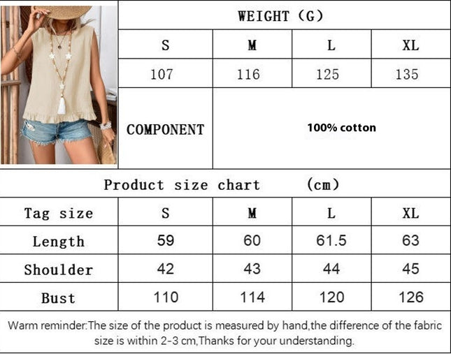Womens Summer Sleeveless Crewneck Ruffled Hem Slit Back Casual Tank Tops