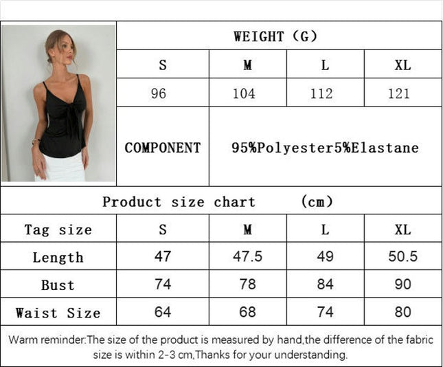Women's Tie Front Tank Top Backless Deep V Neck Spaghetti Strap Top
