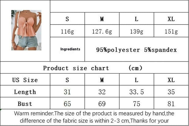 Tie Front Tube Top for Women Sexy Strapless Bandeau Cropped Tops Ruffle Hem Tank Tops