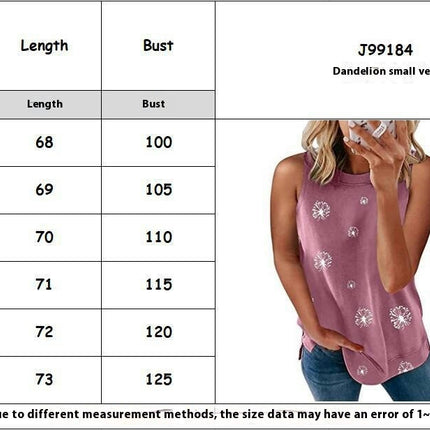 Womens Round Neck Sleeveless Shirts Summer Casual Printed Tank Tops