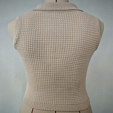 Womens Summer Button Down Collar Sleeveless Knit Slim Crop Tank Tops
