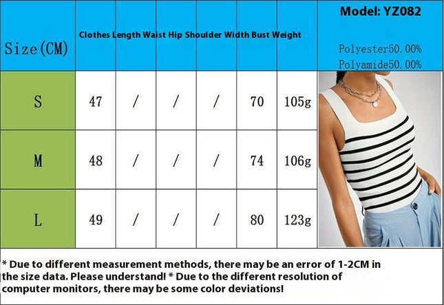 Women Square Neck Ribbed Knit Tank Top Summer Sleeveless Stripes Crop Top