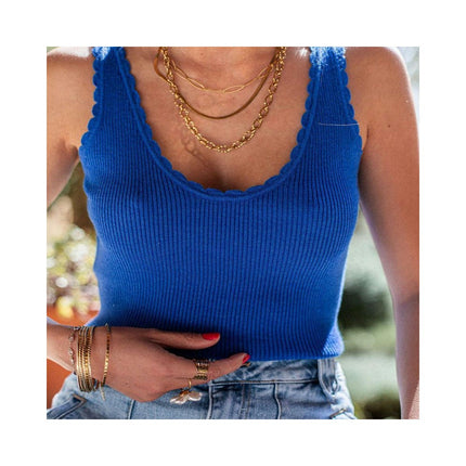 Womens Scoop Neck Tank Tops Ribbed Knit Slim Fitted Basic Casual Sleeveless Shirts