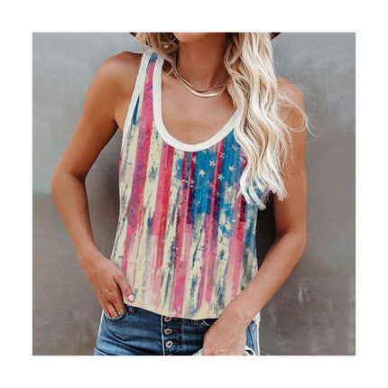 Womens Summer Tank Tops Sleeveless U Neck Printed Fashion Blouse