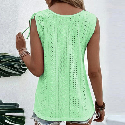 Women's Button Down Tank Tops Scoop Neck Sleeveless T Shirts Eyelet Blouses
