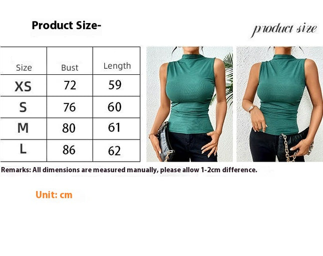 Womens Casual Sleeveless High Neck Ruched Ribbed Fitted Tank Top