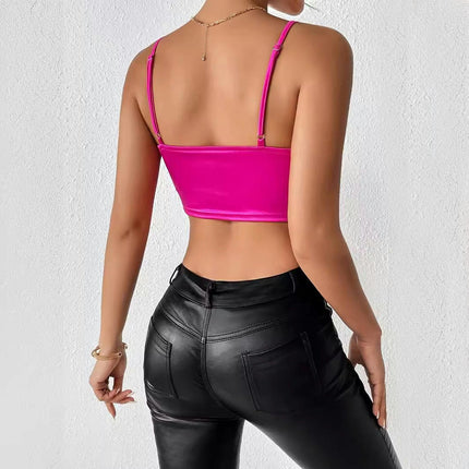 Women Sexy Satin Crop Corset Scoop Neck Sleeveless Bustier Slim Fit Crop Tank Top
