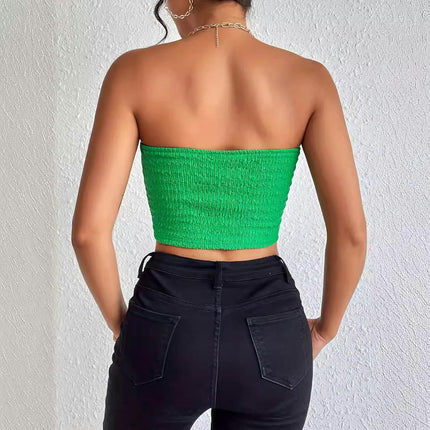 Women's Casual Ruched Strapless Crop Tube Top Top Summer Skinny Bandeau