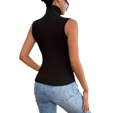 Women's Summer Sleeveless High Neck Top Casual Fitted Ribbed Tank Tops