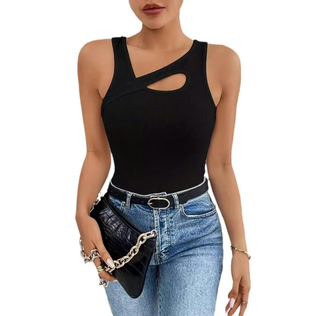 Women's Cut Out Sleeveless Crop Tank Top Ribbed Slim Fit Casual Summer Tops